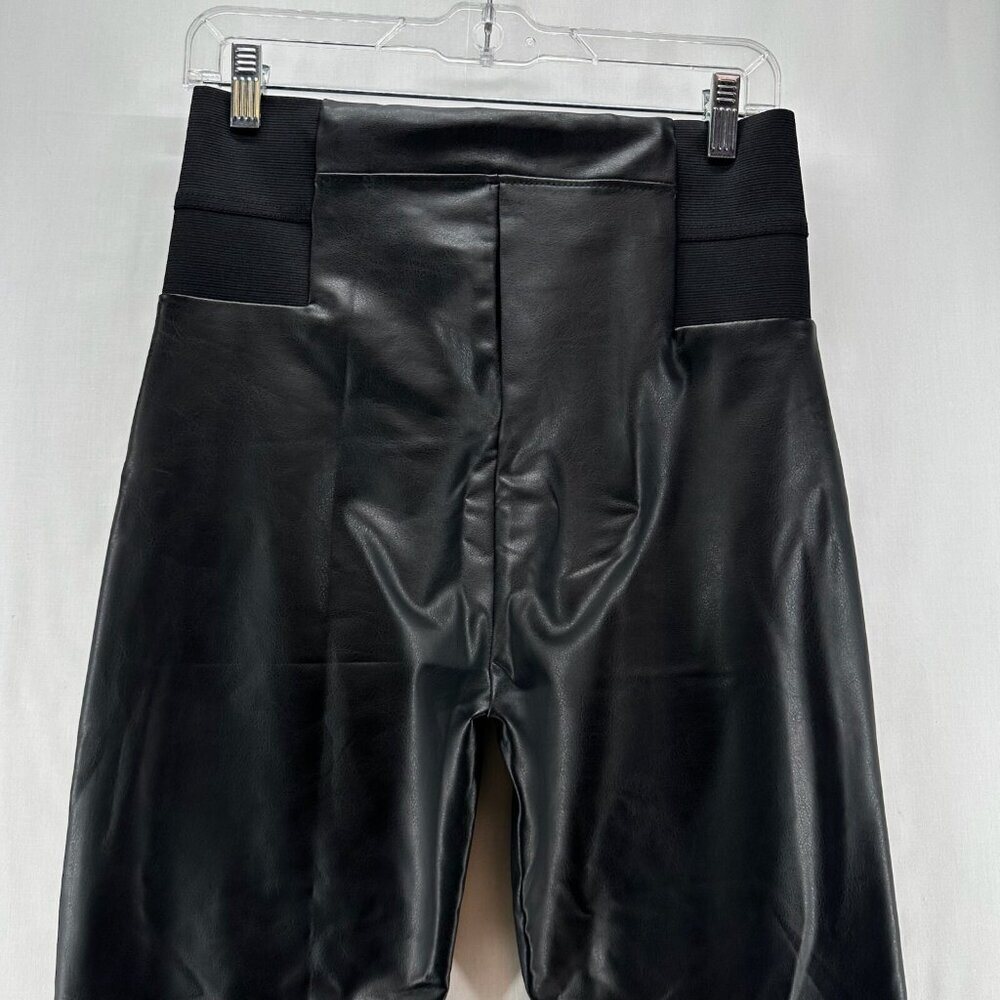 A New Day Faux Leather Leggings Women M Elastic Waistband Pull On HighRise Black - Picture 5 of 12